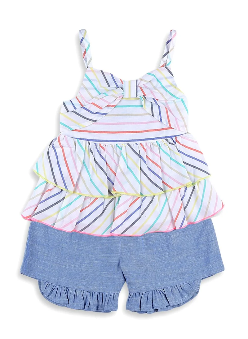 Nautinati Girls' Striped Ruffled Top & Shorts Co-ord Set